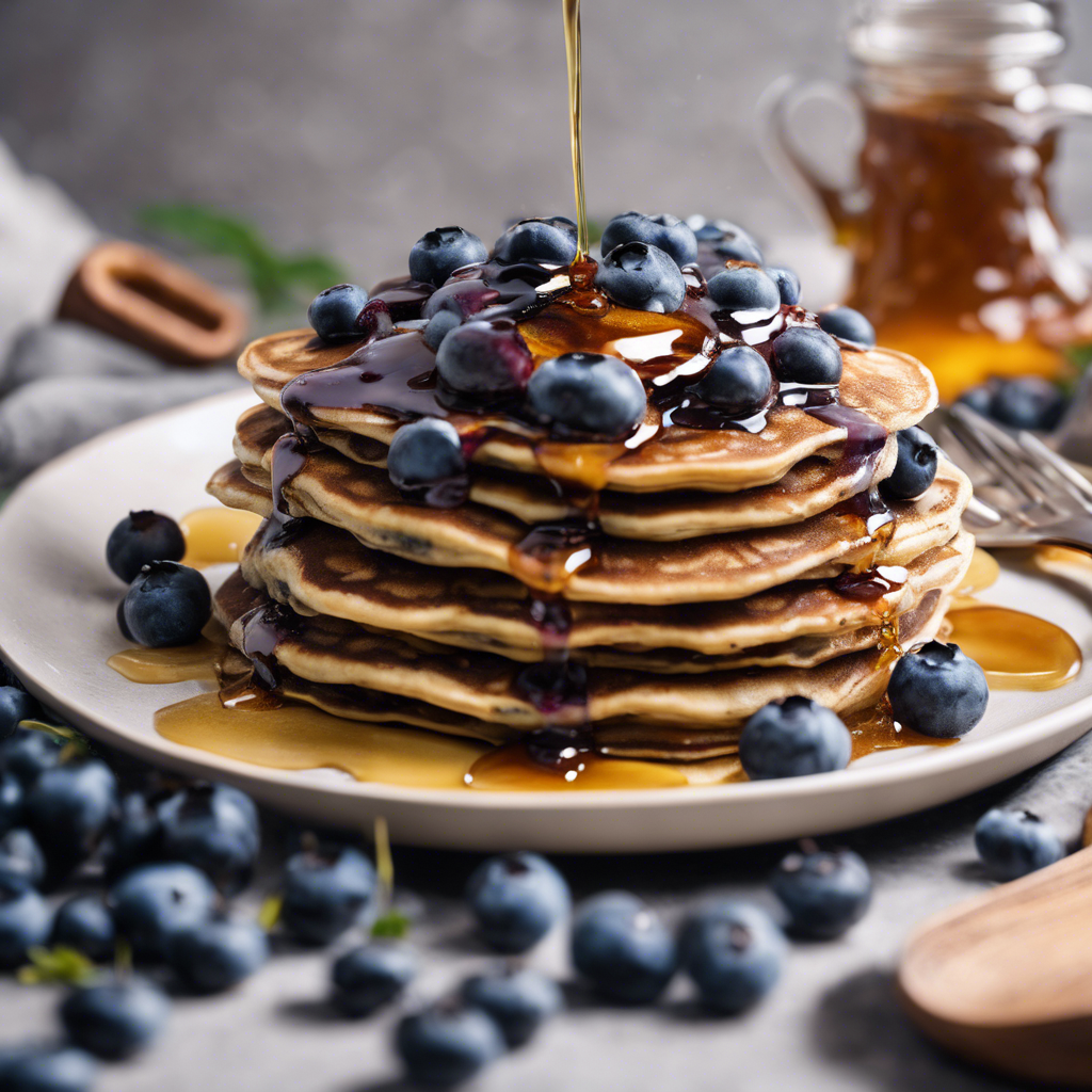 Blueberry Buckwheat Pancakes with Honey Drizzle